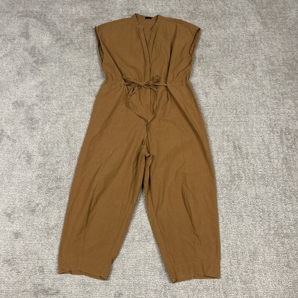 Osklen Jumpsuit Womens Small Tan Cotton Brazil Boho Cinch Waist Balloon Leg
